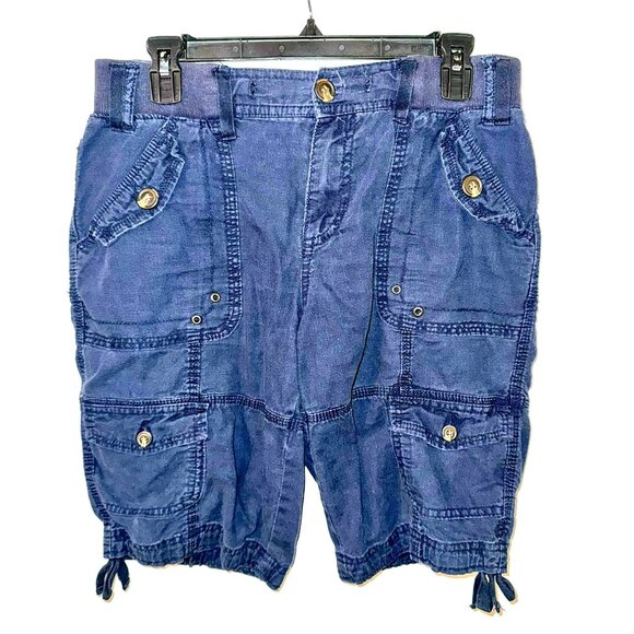 (2 for $10) Faded Glory Navy Elastic Waist Cargo Shorts Size 10 - Picture 1 of 6